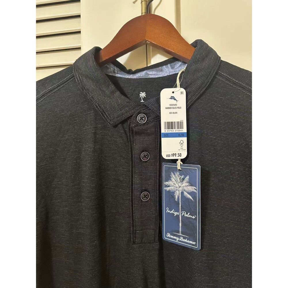 NWT Tommy Bahama Harbor Isles Polo Men's XL Black Indigo Palms Short Sleeve